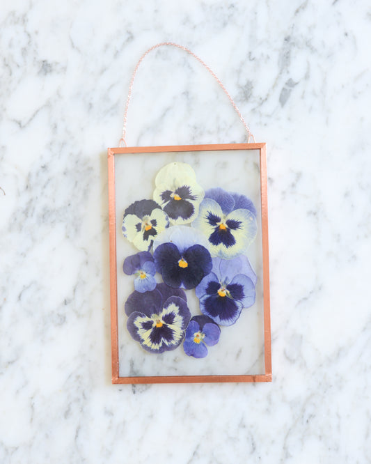 Blue Pansies - Glass and Copper Wall Hanging