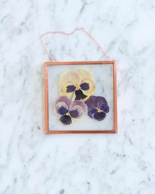 Purple Pansies - Small Glass and Copper Wall Hanging