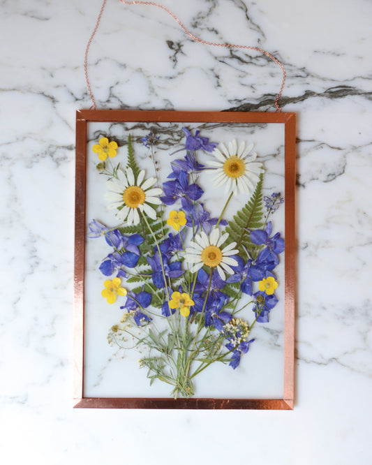 Family Bouquet - Real Pressed Flowers in Glass and Copper