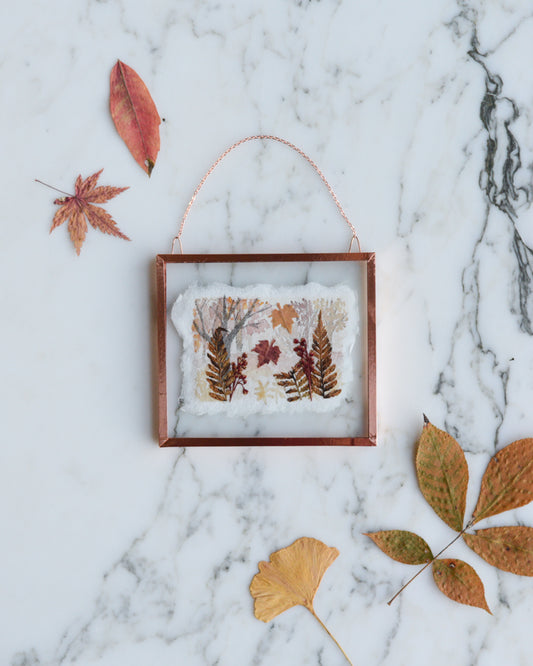 Falling Leaves - Watercolor in Small Glass and Copper Wall Hanging
