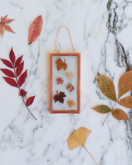 Tiny Maple Leaves - Small Glass and Copper Wall Hanging