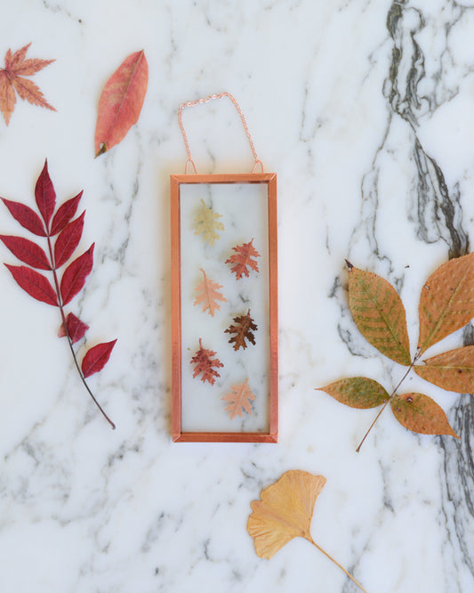 Tiny Oak Leaves - Small Glass and Copper Wall Hanging