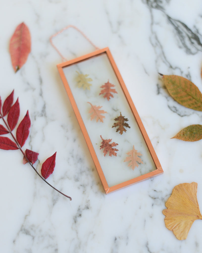 Tiny Oak Leaves - Small Glass and Copper Wall Hanging