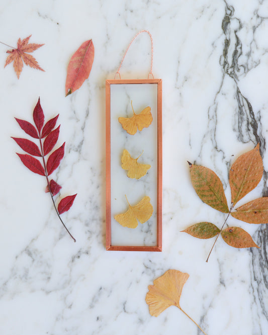 Golden Ginkgo Leaves - Small Glass and Copper Wall Hanging