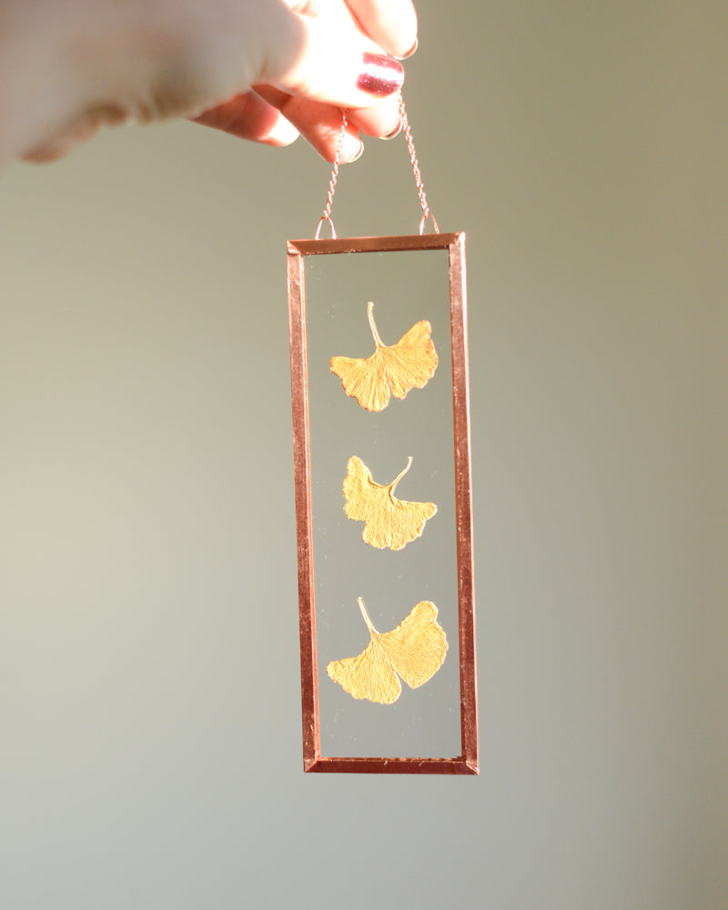 Golden Ginkgo Leaves - Small Glass and Copper Wall Hanging
