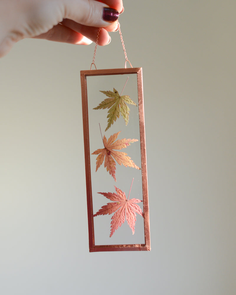 Japanese Maple Leaves - Small Glass and Copper Wall Hanging