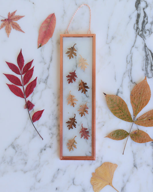 Tiny Oak Leaves - Small Glass and Copper Wall Hanging