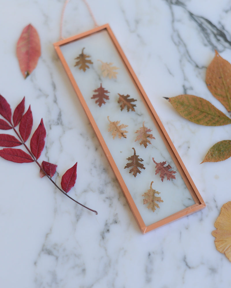 Tiny Oak Leaves - Small Glass and Copper Wall Hanging