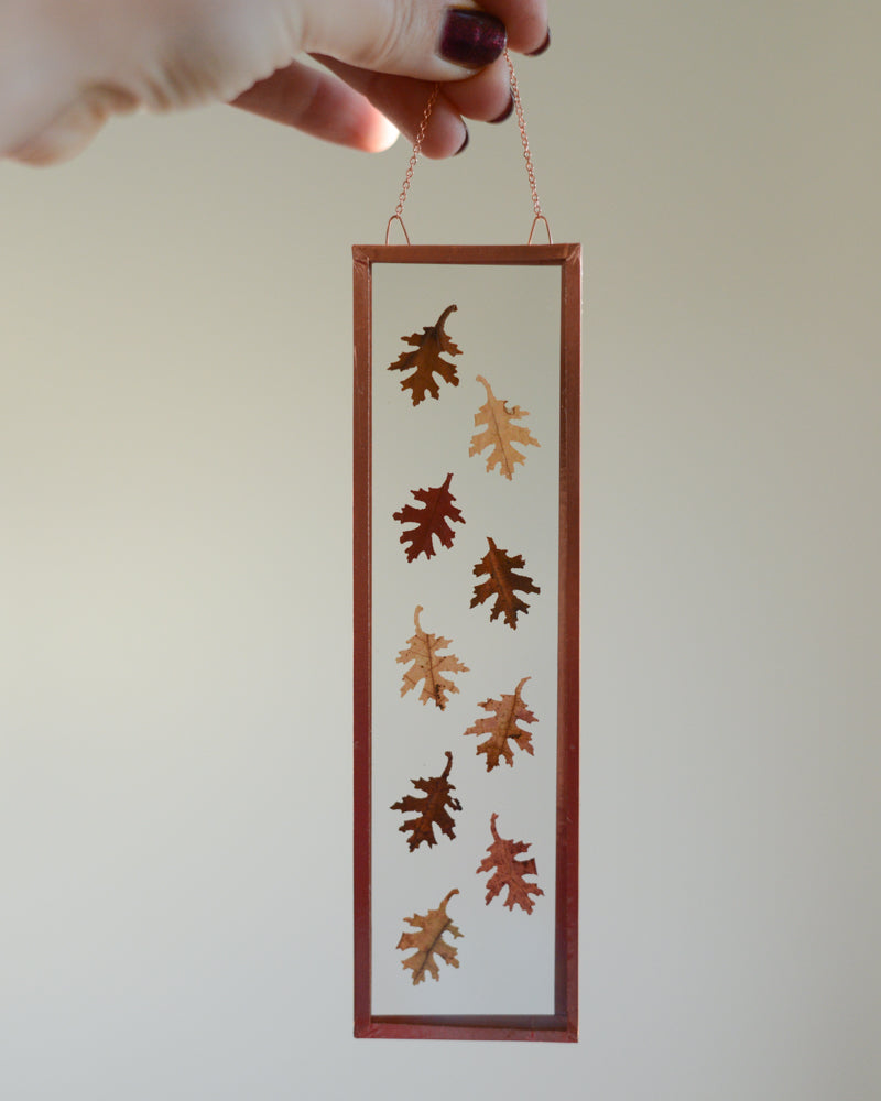 Tiny Oak Leaves - Small Glass and Copper Wall Hanging
