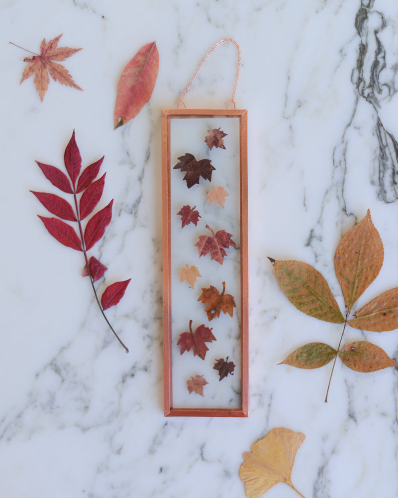 Tiny Maple Leaves - Small Glass and Copper Wall Hanging