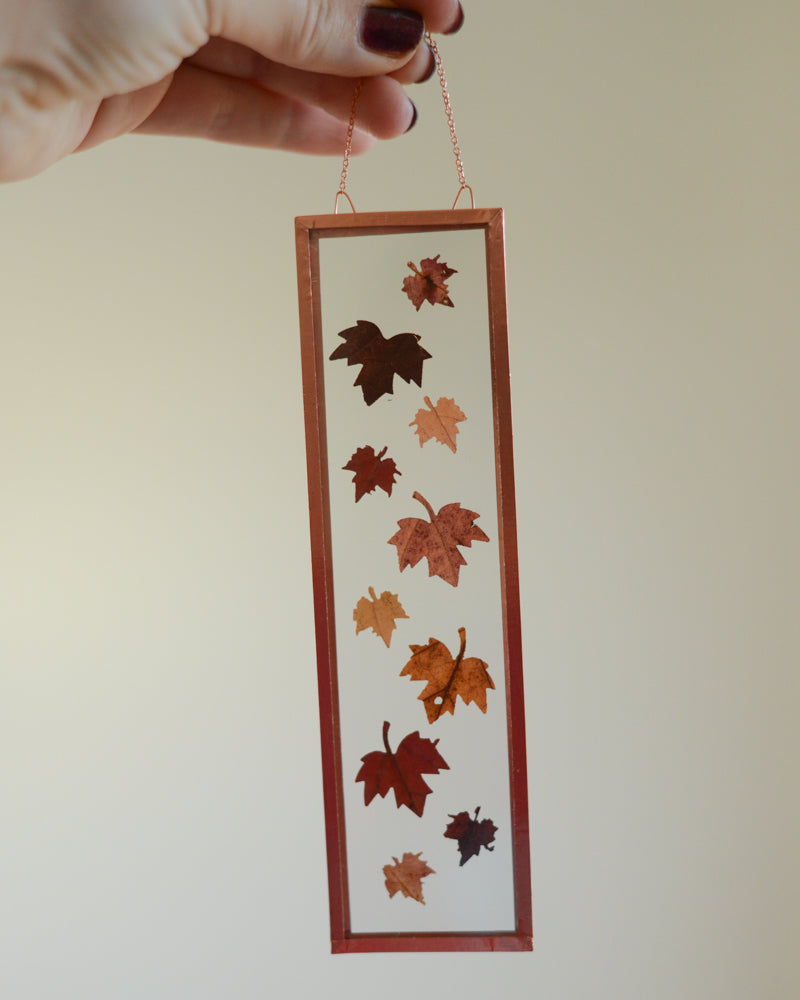Tiny Maple Leaves - Small Glass and Copper Wall Hanging