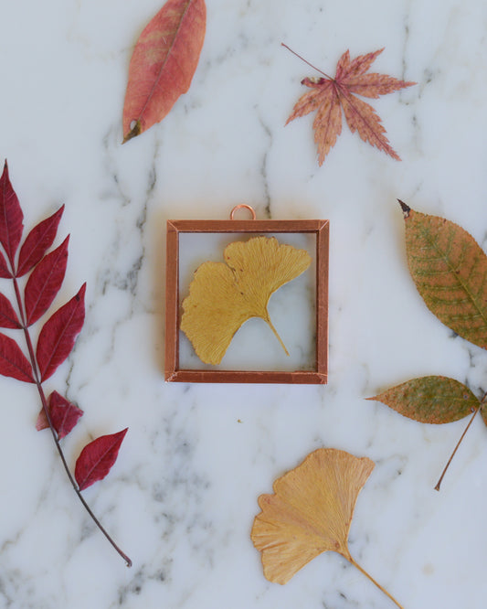 Ginkgo - Tiny Glass and Copper Wall Hanging