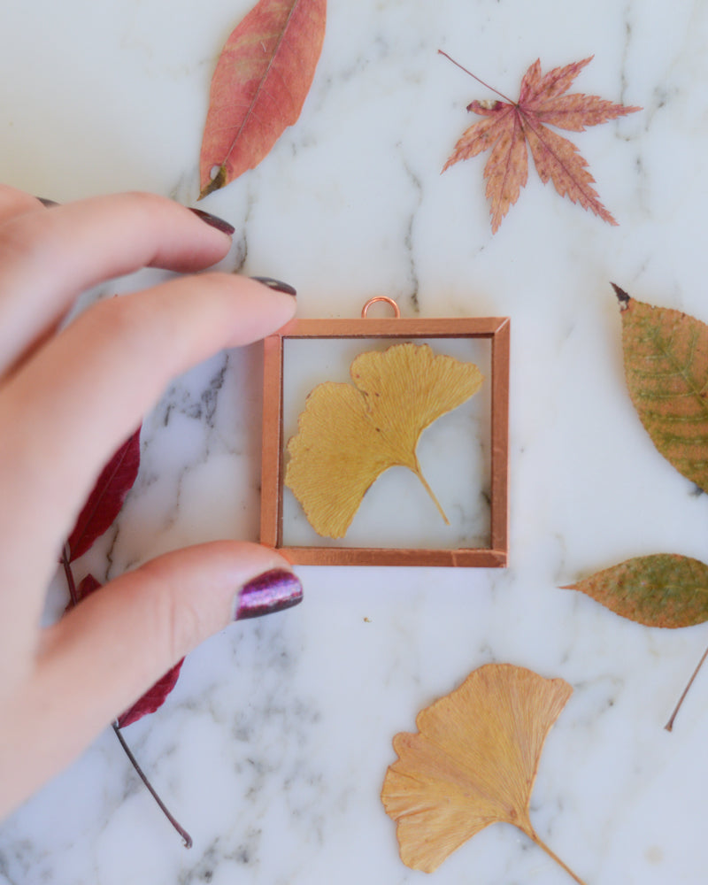 Ginkgo - Tiny Glass and Copper Wall Hanging