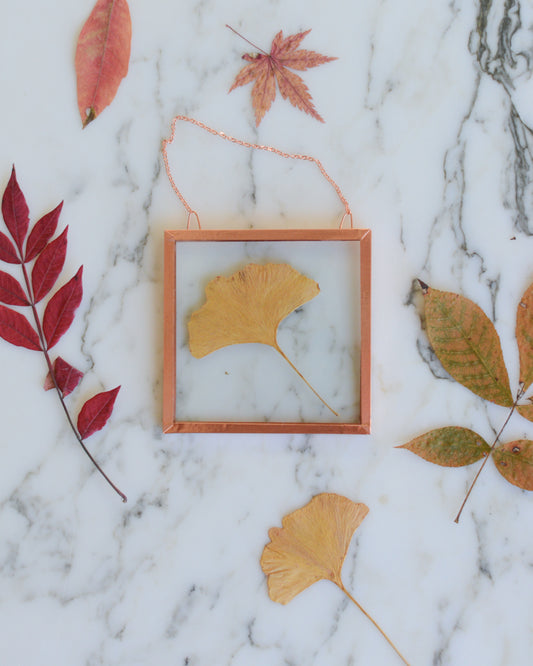Golden Ginkgo - Glass and Copper Wall Hanging