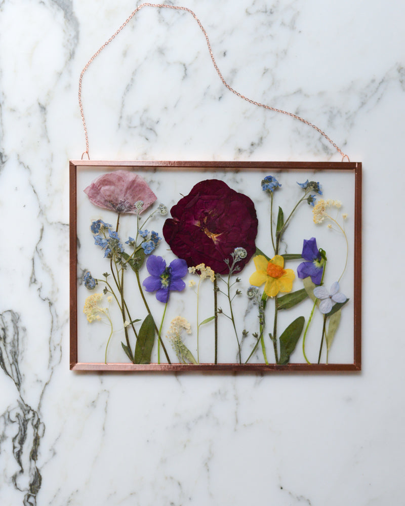 Family Garden - Real Pressed Flowers in Glass and Copper