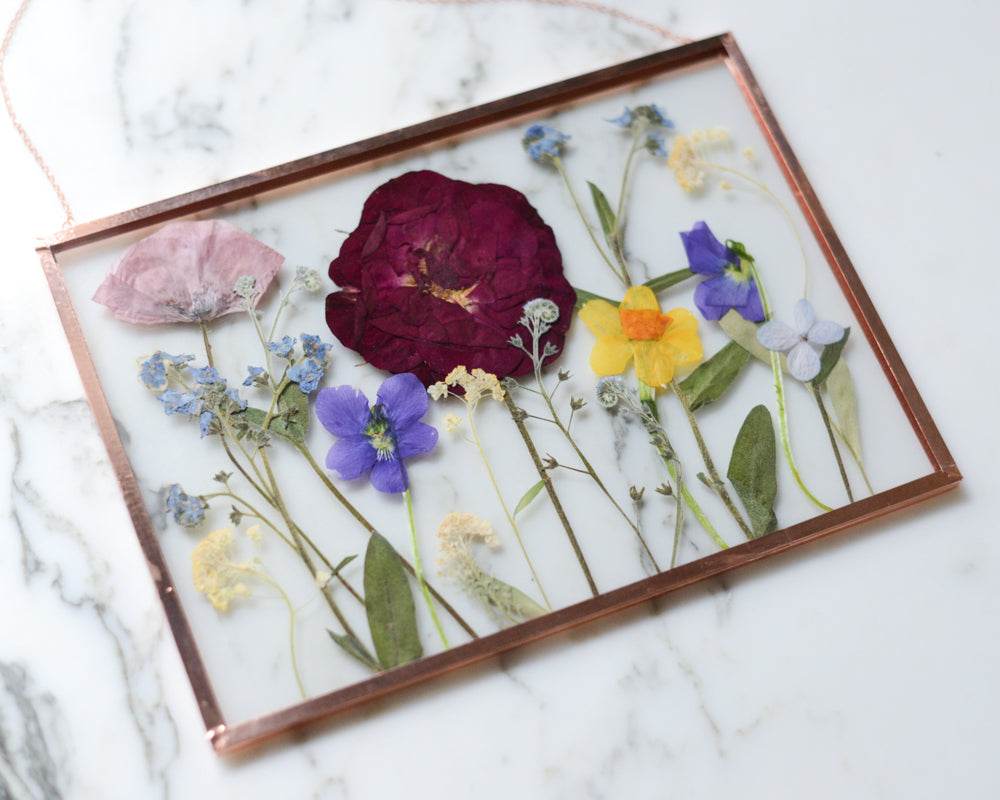 Family Garden - Real Pressed Flowers in Glass and Copper