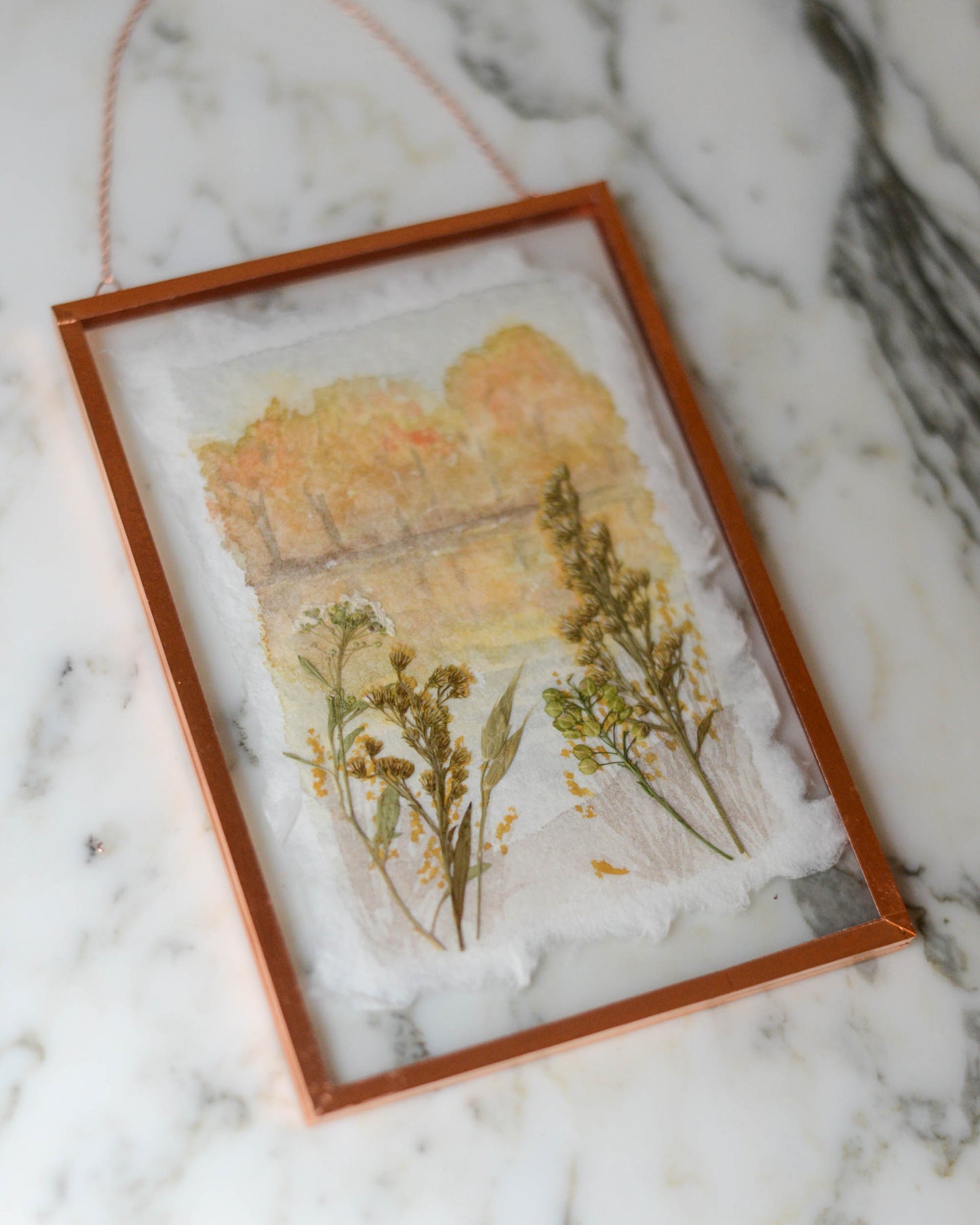 October Reflections - Watercolor in Medium Glass and Copper Wall Hanging