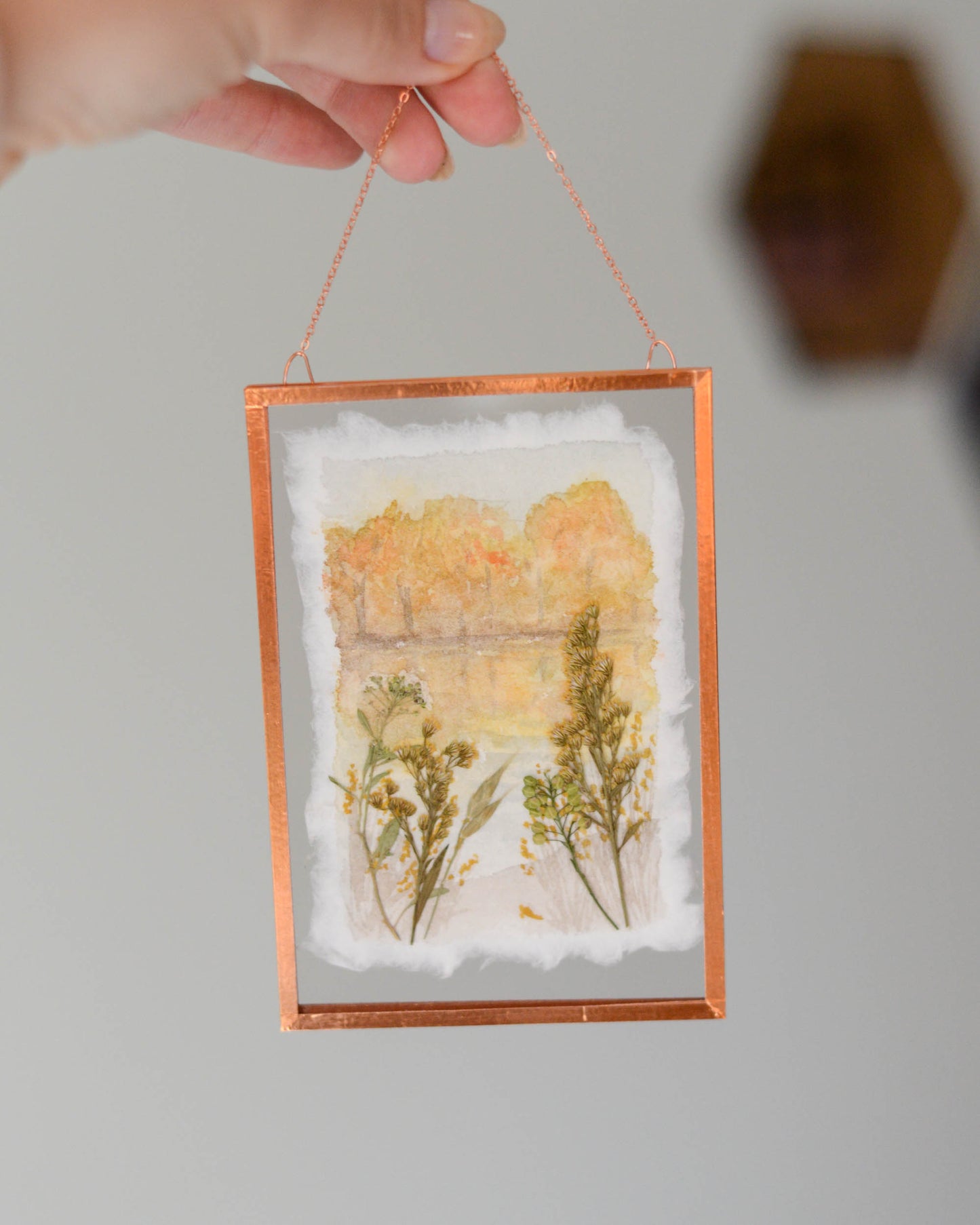 October Reflections - Watercolor in Medium Glass and Copper Wall Hanging