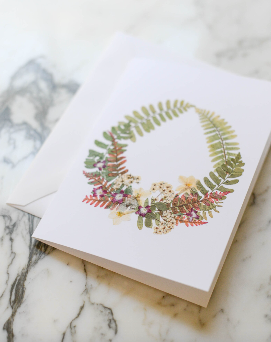 Wreath of Ferns, Individual Blank Holiday Greeting Card